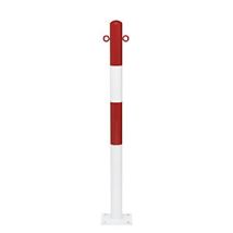 Poste barrera de acero para atornillar – Ø 60 mm – Altura 1000 mm – Color rojo y blanco – 2 anillas – Galvanizado al horno