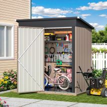 Yodolla Petit Abri De Jardin Métal, Cabane De Jardin Extérieuravec Toit Incliné, Porte Coulissante & Sol Intégré