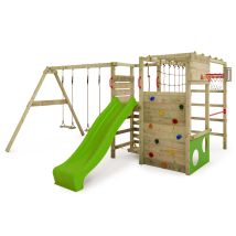 Klettergerüst Spielturm Actionarena Mit Schaukel & Rutsche, Gartenspielgerät Mit Leiter & Spiel-zubehör - Apfelgrün - Fatmoose