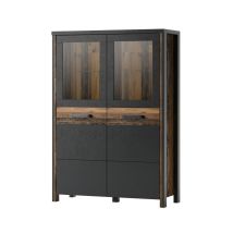 Hoher Buffetschrank Kollektion Windsor. Farbe Anthrazitgrau Und Dunkle Eiche.