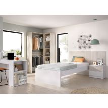 Grupo Rimobel Lion Pack - Conjunto De Cabezal Con Mesita De 2 Cajones, Aro De Cama 90x190, Mesa Escritorio Y Armario Vestidor - Blanco / Alistonado - 