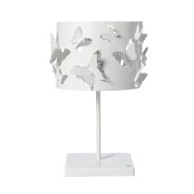 Lampada Da Tavolo Farfallosa 20x20x37,2 Cm In Ferro Traforato Con Farfalle In Rilievo Effetto Luce Decorativo Attacco E27 Made In Italy Bianco