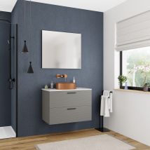 Komplettset 80 Cm: Waschtisch Matt Weiß + Fsc-zertifizierter, Zusammengebauter Schrank, Dunkelgrau ( 4dg80-s) - Ceramia