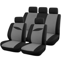 Funda de coche gris universal 9 piezas – 100% poliéster – Lavable a máquina – Compatible con la mayoría de coches