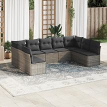 Design In - Set De Muebles De Jardín 9 Pzas Y Cojines Ratán Sintético Gris Vidaxl