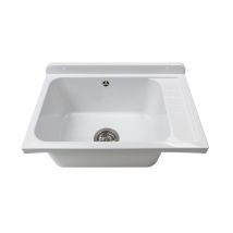 Fregadero De Pared 58x38 Cm Con Escurridor – Blanco – Profundo Y Resistente A Los Rayos Uv – Ideal Para Exteriores – Kit De Montaje – Negrari