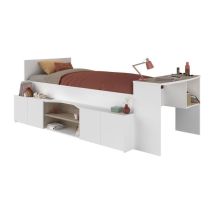 Parisot - Letto Combinato 90 X 190/200 Cm Con Scrivania E Scomparti Bianco E Naturale - Jochiane