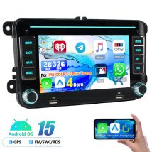 Autoradio Gps Rds Android 15 Compatible Carplay Pour Vw Golf 5, 6 Plus, Touran Et Caddy 2+32g