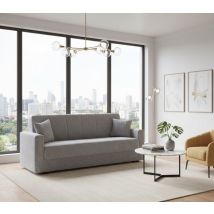 Sofá Cama 3 Plazas Pinto, Sofá Cama Contenedor Lineal, Sofá De Salón De Tela Acolchada Con Apertura Click-clack, 212x80h87 Cm, Gris