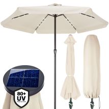 Kingsleeve - Athens 3.3m Aluminium Garden Parasol With Led Solar Lighting And Protective Cover 330cm Uv Protection 80+ Large Hexagonal Round Tiltable 