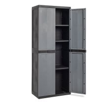 Armario de jardín de resina con 3 estantes regulables – Color gris/negro – Altura 165 cm – Ancho 65 cm – Fondo 37 cm