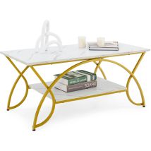 Costway Couchtisch Mit Marmoroptik, Mit Ablage Und Goldfarbenem Metallbeinen, Beistelltisch, 100x50x45cm