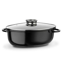 Gsw 410588 Tostiera Ovale A Induzione Gourmet Ceramica Xxl Con Coperchio In Vetro Aromatico 42x27 Cm/circa 10,0 Litri, Alluminio Pressofuso, Nero