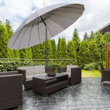 Parasol Droit Parasol De Jardin Inclinable Rond Avec 18 Baleines Manivelle Mât En Métal Fibre De Verre Ø 2,5 M Polyester Haute Densité Gris