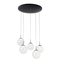 Ariel - Suspension Circulaire Fabas Luce 5 Lumières - Led 35w Dimmable - Rosace Ronde Transparente D.50cm