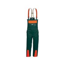 Wavex Schnittschutzlatzhose Größe 56 – KWF-geprüft – EN ISO 11393-2:2019 – grün/orange – 70% Polyester, 30% Baumwolle