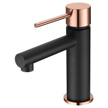 Imex Keramik-einhebelmischer Aus Mattschwarzem Messing Mit Rosegoldener Oberfläche Und Flexiblen 3-8-zoll-schläuchen – Serie Milos Stick
