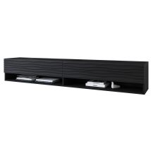 Muebles Slavic - Mueble De Tv Lowboard A 180 Cm, Mueble De Televisión Sin Iluminación Led, Dos Estanterías, Color Negro Ondulado