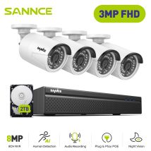 Sannce - 3mp Outdoor Video Surveillance Kit 4×ip Cameras Smart Ir Night Vision, Wired Surveillance Camera Kit Motion Detection 2tb