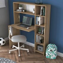 Schreibtisch Callidora, Mehrzweckschreibtisch, Bürotisch Für Pc, Eckschreibtisch, 113x40h142 Cm, Eiche, Mit Verstärkter Verpackung - Dmora