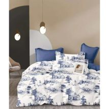 Parure De Couette "imprimé Double Face" Percale De Coton Peigné 80 Fils/cm² Pour Lit 140 À 160 - Th-22-25 -