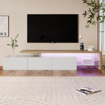 Mueble Tv De 200x39x42 Cm Con Iluminación Led, Práctico Espacio De Almacenaje, Estantes De Cristal, Diseño Moderno - Blanco