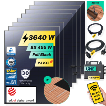 Robinsun - Kit Solar Enchufable Performance Roof 3.640wp, 8 Paneles Aiko 455wp +4 Microinversores 800w Wifi Incluído+cable 3m+8 Fijaciones Atornillado