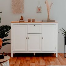 Credenza A 3 Ante 1 Cassetto L120 Cm Bianca Et Effetto Legno