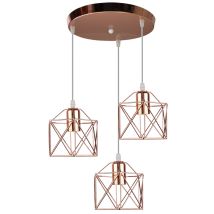 3 Luces Lámparas Colgante Vintage Lámparas De Techo Metal Jaula Geométrica Lámpara De Suspensión Oro Rosa Ø25cm
