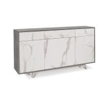 Mobile Madia 3 Ante 3 Cassetti Grigio Effetto Marmo Da Soggiorno Credenza