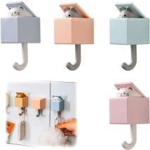 4 Ganchos De Pared Con Forma De Animal, Bonitos Ganchos Adhesivos, Creativos, Para Abrigos, Gatos, Retráctiles, Adhesivos, Para Mascotas - Bebusingoto