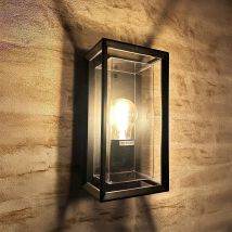 Aplique de pared exterior IP44 E27 negro mate – Aluminio fundido – 24,8 cm alto – 13 cm ancho – 15W máximo