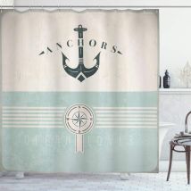 Nautique Rideau De Douche, Ancre Marine Vintage, Tissu Ensemble De Décor De Salle De Bain Avec Crochets, 180 Cm X 180 Cm, Écume De Mer Noir Beige