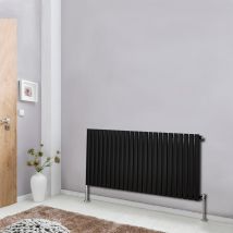 Nrg - Black Modern Designer Radiator Oval Column Central Heating Rads Horizontal Single 600x1416mm