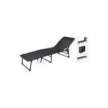 Transat pliant noir métallique – 190x56x86cm – 5 positions – 110kg