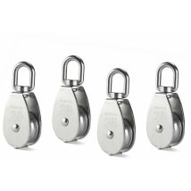 4 Blocchi Puleggia Singoli M25, Rullo Puleggia In Acciaio Inox 304, Gancio Girevole Per Gru, Cavo In Acciaio Liscio, Carico 331 Libbre/150 Kg