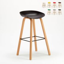 Sgabello Alto Per Bar E Cucina Effetto Legno Towerwood - Nero