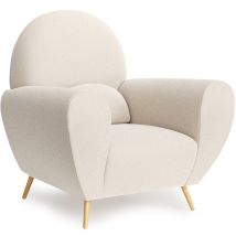 Poltrona Con Braccioli - Rivestita In Tessuto Bouclé - Belise Bianco