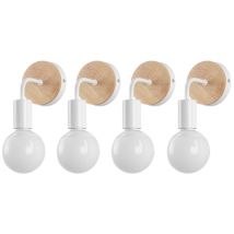 4-pack Industrial Wall Light Wood Metal Wall Sconce Vintage Decoration Wall Lamp Indoor Reading Light White