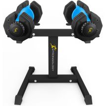 Strongology Urban25 Blue Adjustable Dumbbell Pair With Free Durable Steel Adjustable Urban25 Dumbbell Floor Stand