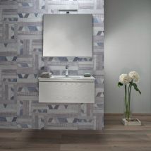 Arche' - Mobile Bagno Sospeso 100 Cm Bianco Con Cassetto Lavabo E Specchio