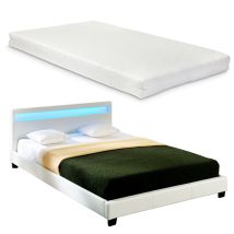 [corium] - Letto Matrimoniale Con Materasso 180x200 Cm Testiera Alta Con Illuminazione A Led Similpelle - Bianco Corium