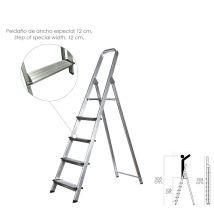 Escalera Doméstica Aluminio Profesional 5 Peldaños 12 Cm Grosor.