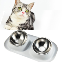 Spark - Pet Double Bowl Stainless Steel Anti-flip Neck Guard Cat Bowl Anti-escape Gray