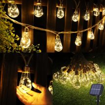 Guirlande Lumineuse Solaire Féérique Pour Jardin Extérieur - 8 M,16 Ampoules Led Incassables,étanche, Corde En Chanvre(blanc Chaud)