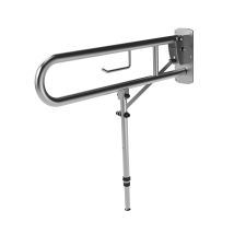 Nymas Nymapro Lift And Lock Hinged Grab Rail With Toilet Roll Holder And Leg 800mm Length - Stainless Satin