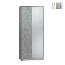 Armario Multiusos De Dos Puertas Correderas Con Espejo Beton Cemento 82x41x H190 Cm