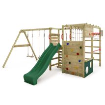 Klettergerüst Spielturm Actionarena Mit Schaukel & Rutsche, Gartenspielgerät Mit Leiter & Spiel-zubehör – Grün - Fatmoose