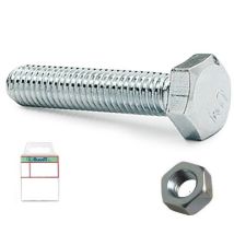 Buarfe - Blister Tornillo Rosca Metal Cabeza Hexagonal Din 933 Con Tuerca Cincado Metrica M-8 Largo 40mm