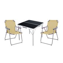 Mojawo - 3-teiliges Campingmöbel Set Schwarz 80x80x70cm Beige-mmc330883b+2xmpo2600b